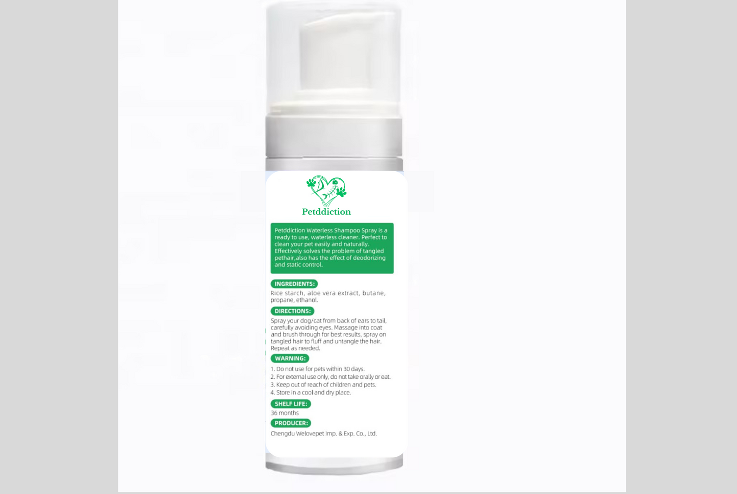 PETDDICTION Pet waterless organic cleaning shampoo