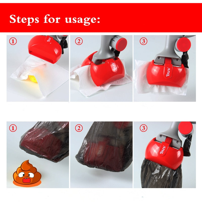 Dog poop scooper with cleaning bags